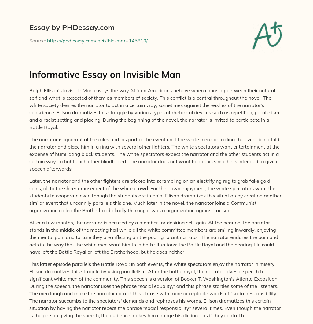 Informative Essay on Invisible Man essay