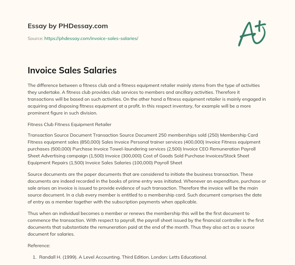 Invoice Sales Salaries essay