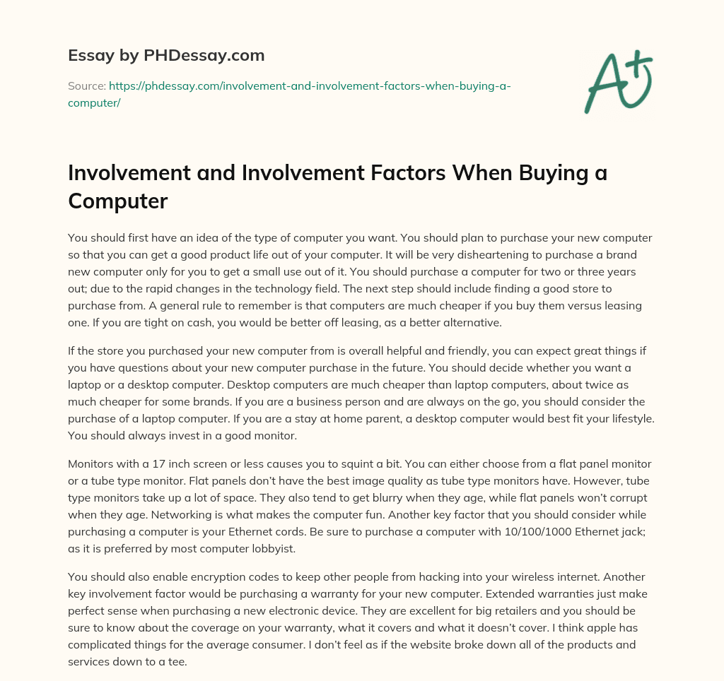 Involvement and Involvement Factors When Buying a Computer essay