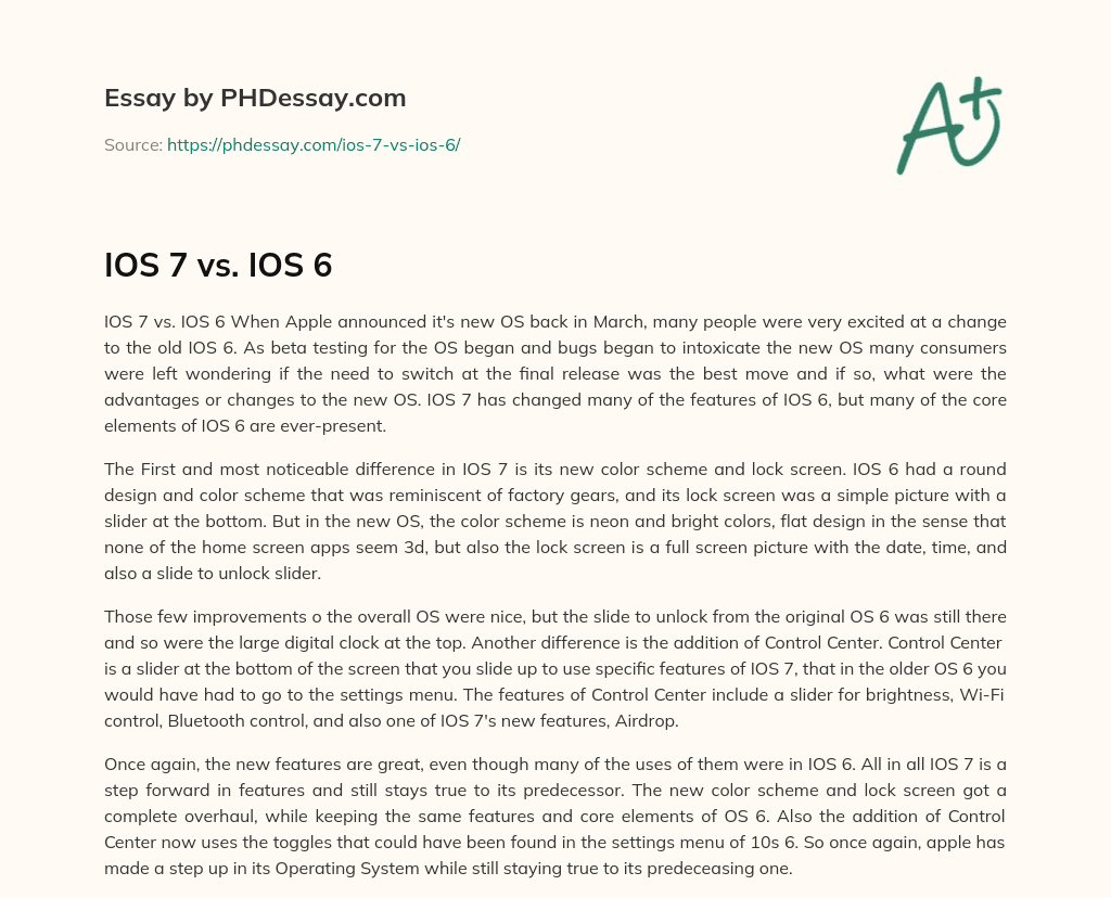 IOS 7 vs. IOS 6 essay