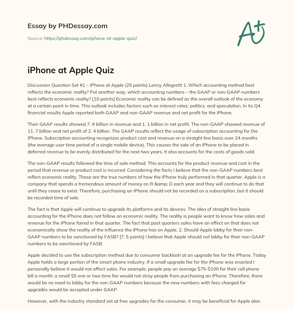 iPhone at Apple Quiz essay