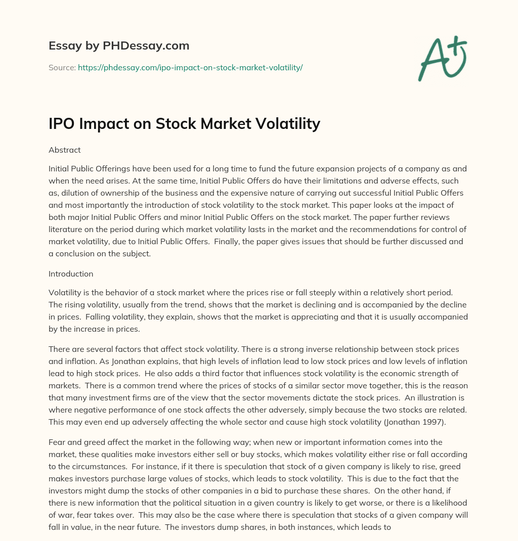 IPO Impact on Stock Market Volatility essay