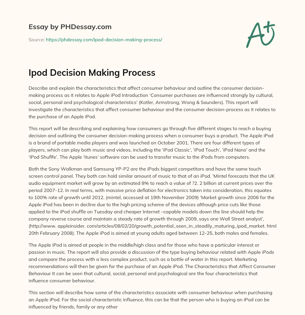 Ipod Decision Making Process essay