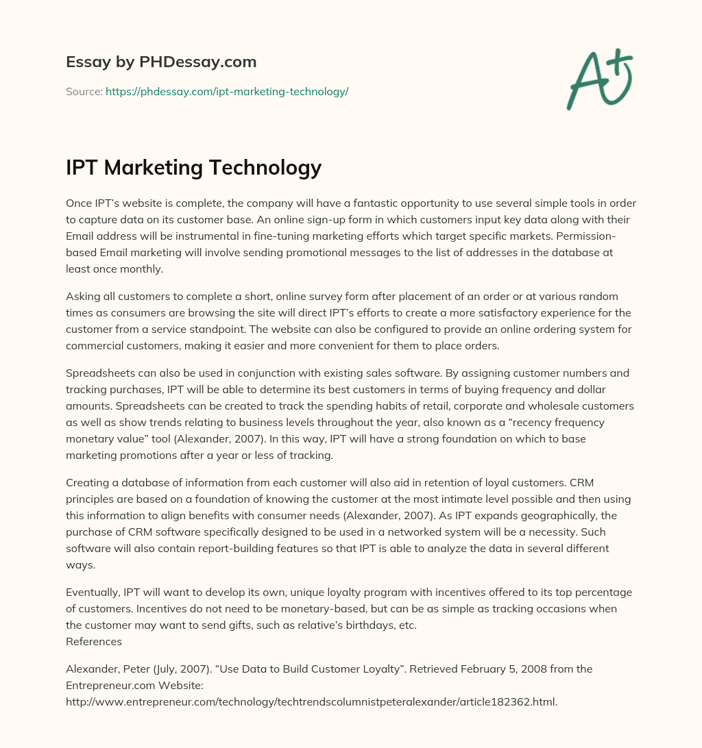 IPT Marketing Technology essay