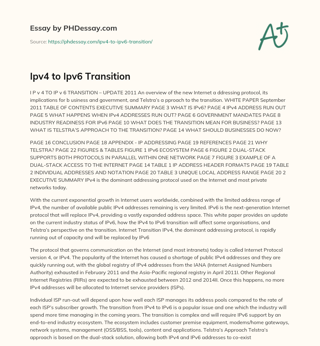 Ipv4 to Ipv6 Transition essay
