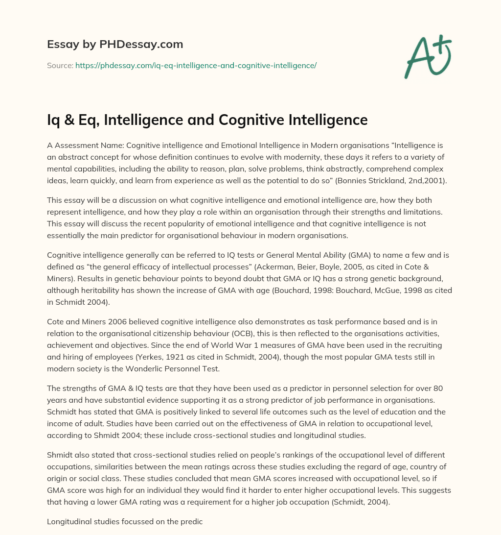 Iq & Eq, Intelligence and Cognitive Intelligence essay
