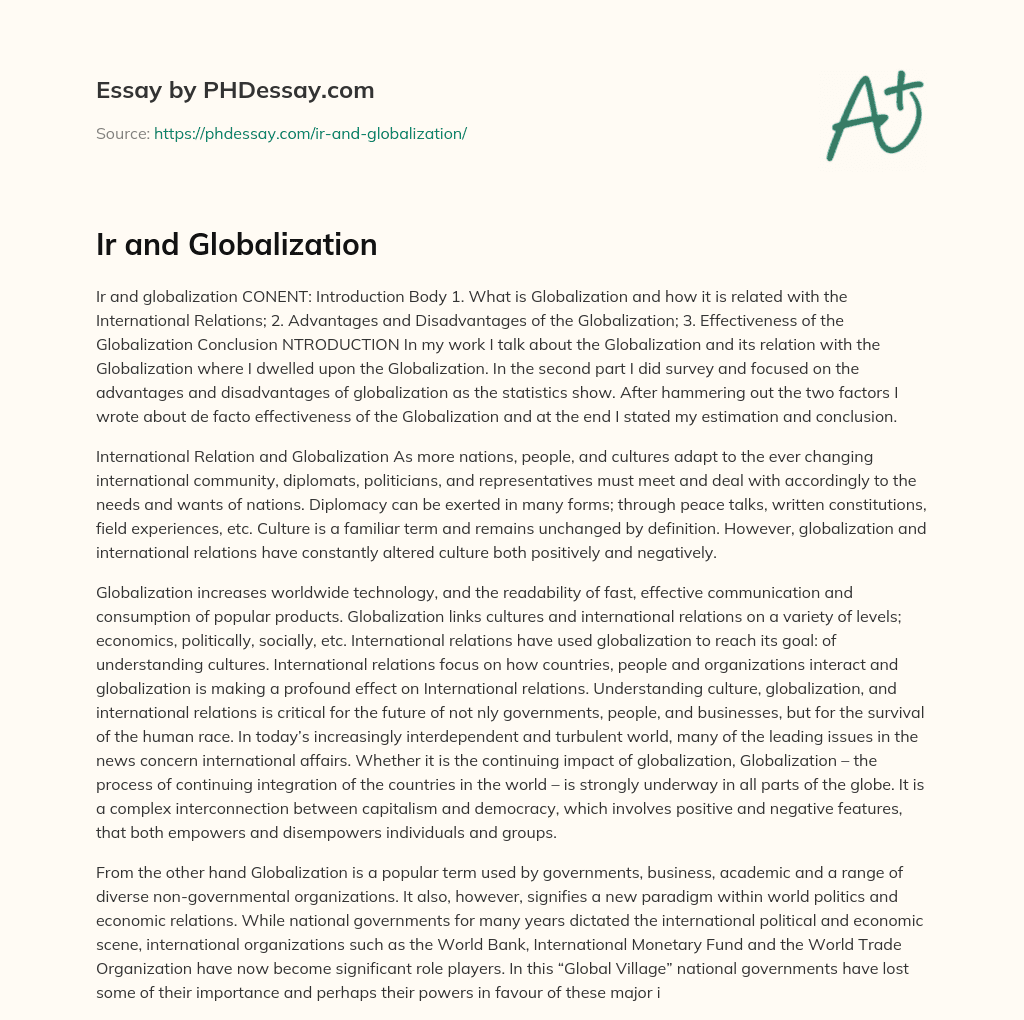 Ir and Globalization essay
