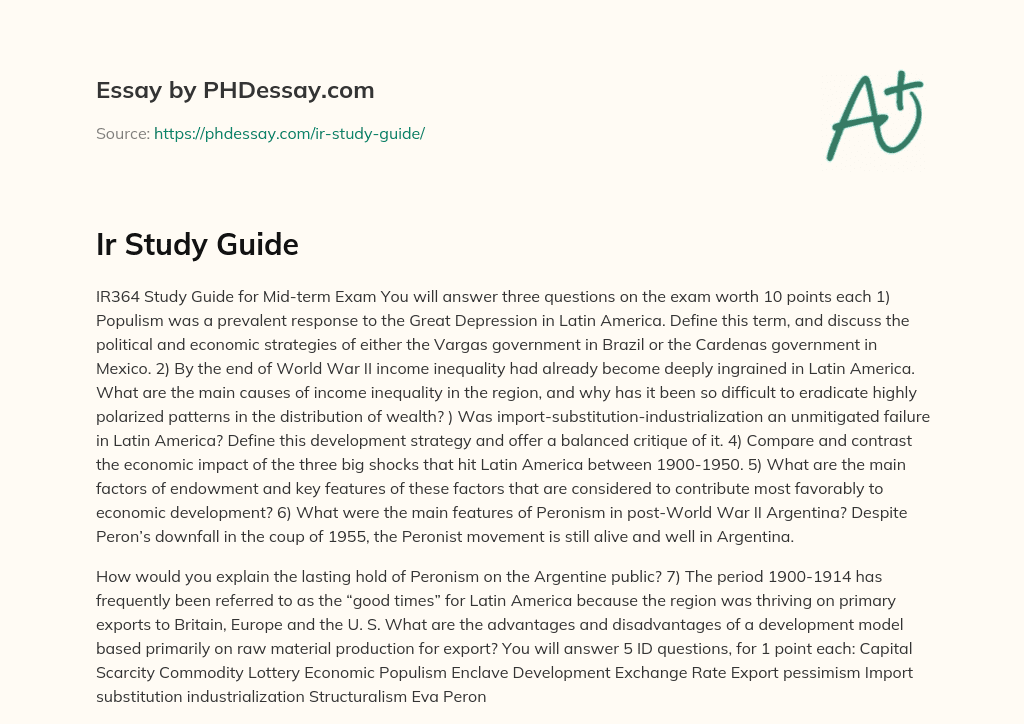 Study Guide for Mid-term Exam: Topics on Latin American Economic Development essay