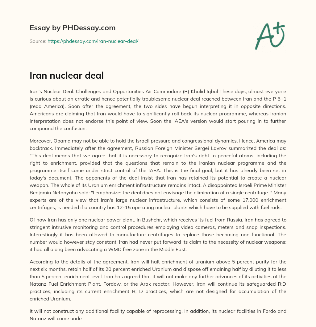 Iran nuclear deal essay