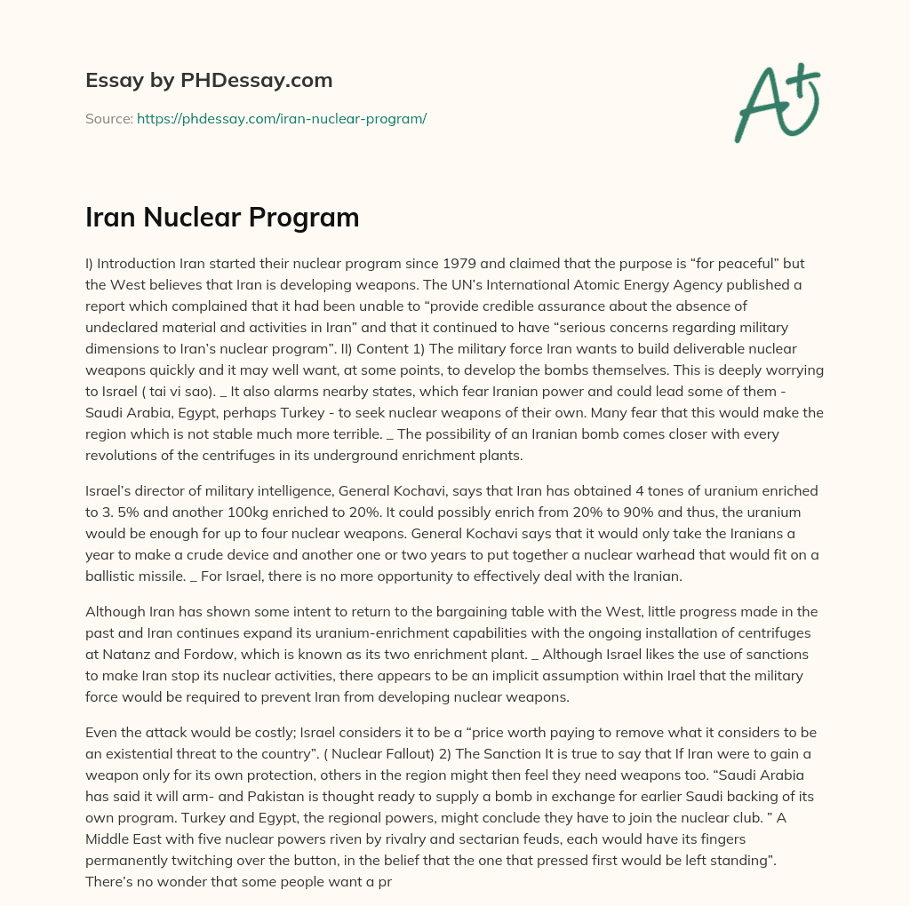 Iran Nuclear Program essay