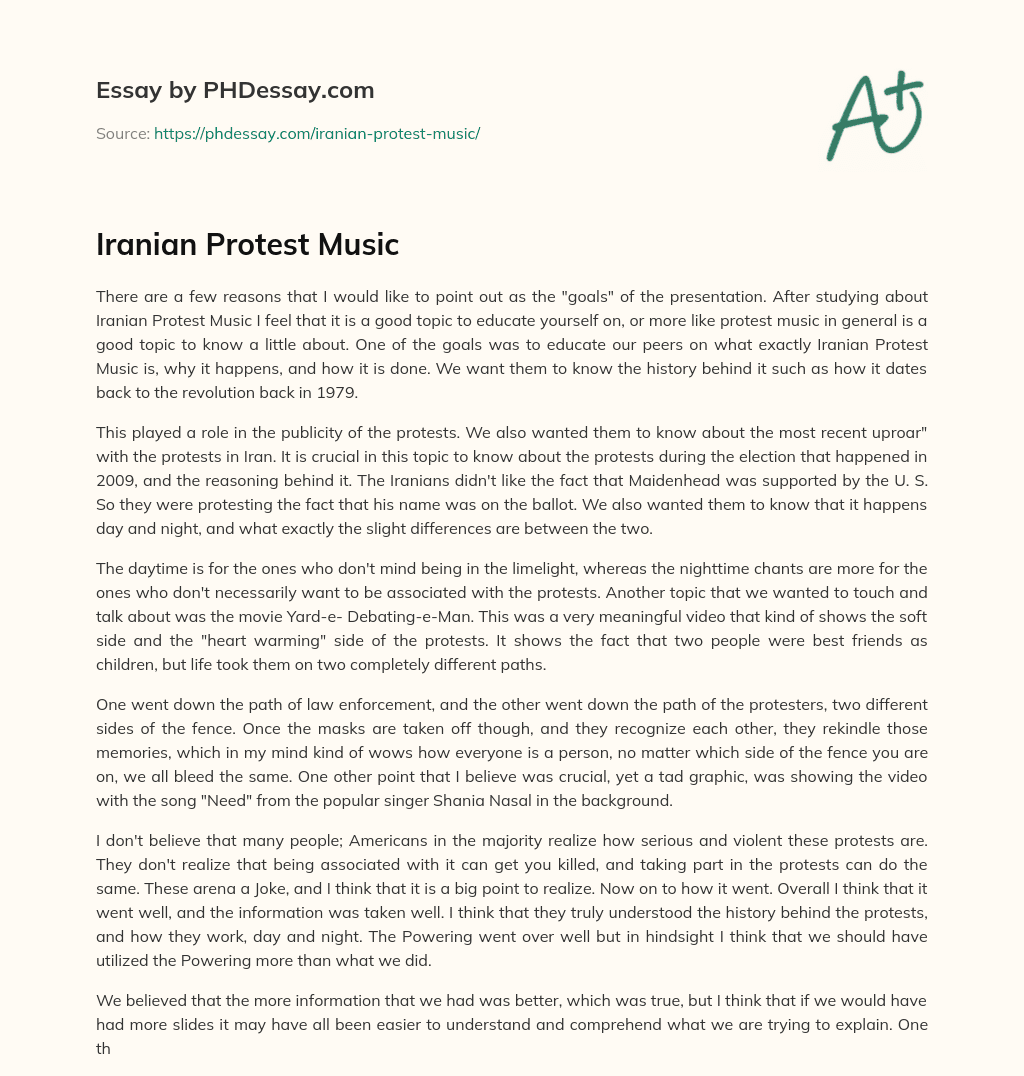 Iranian Protest Music essay
