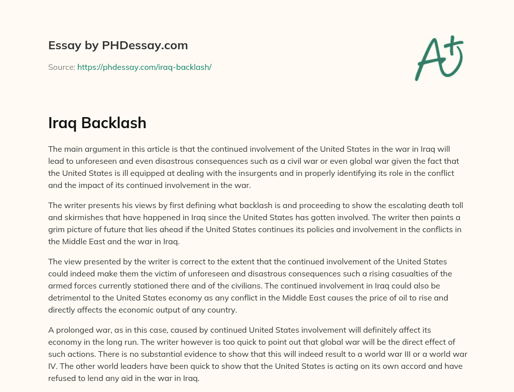 Iraq Backlash essay