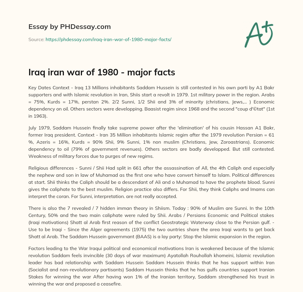 Iraq iran war of 1980 – major facts essay