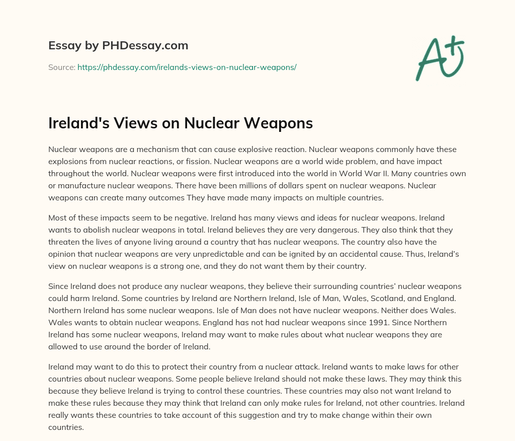 Ireland’s Views on Nuclear Weapons essay