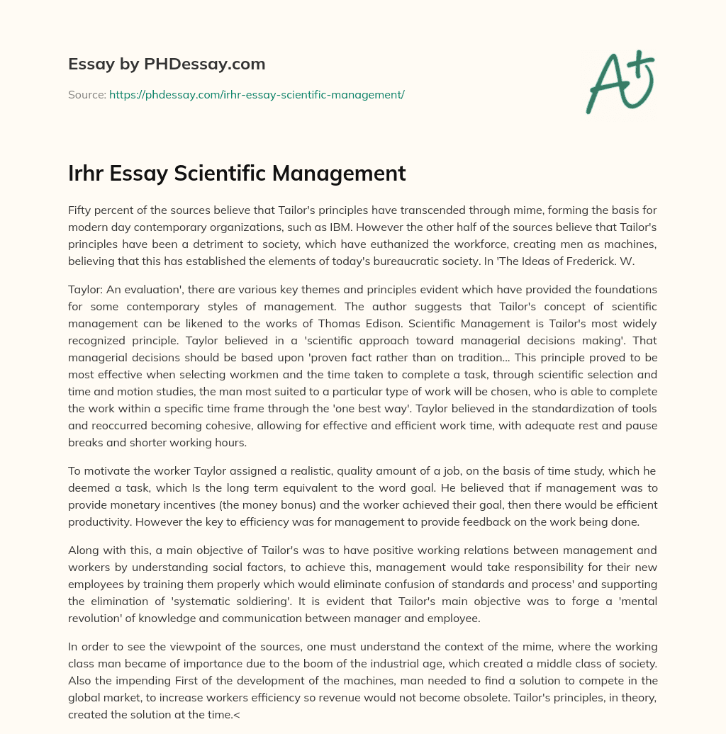 Irhr Essay Scientific Management essay
