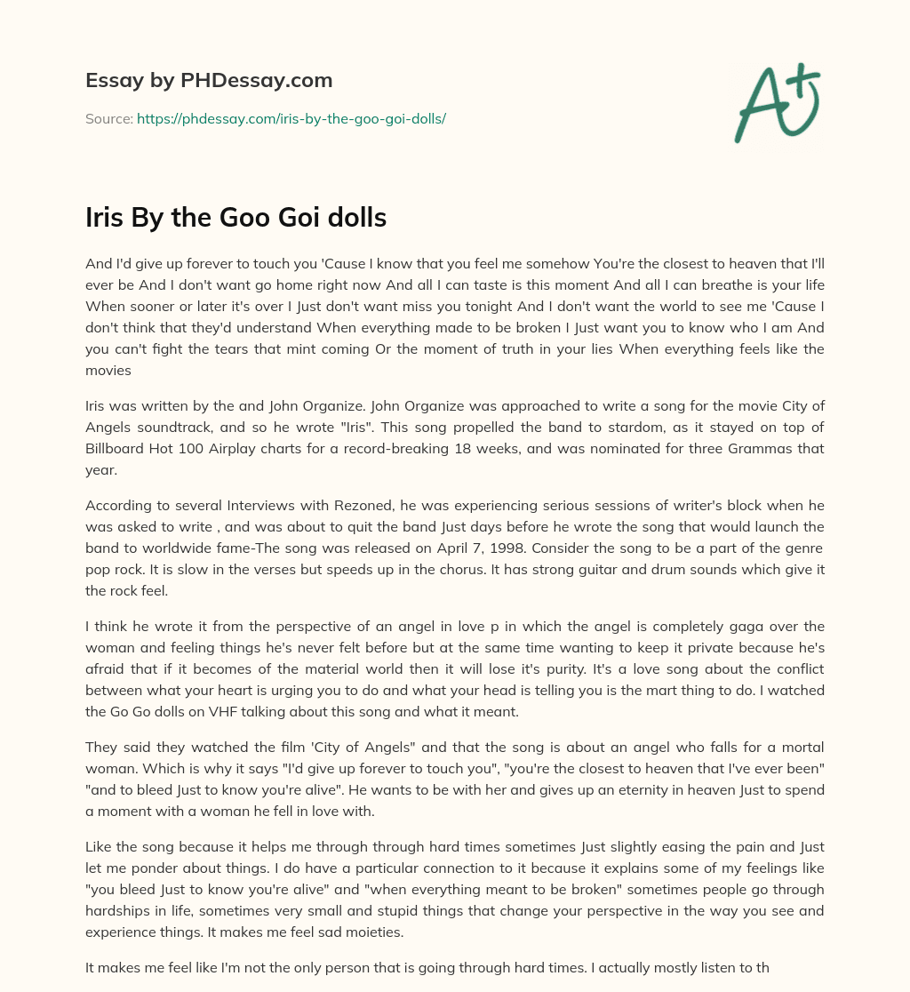 Iris By the Goo Goi dolls essay
