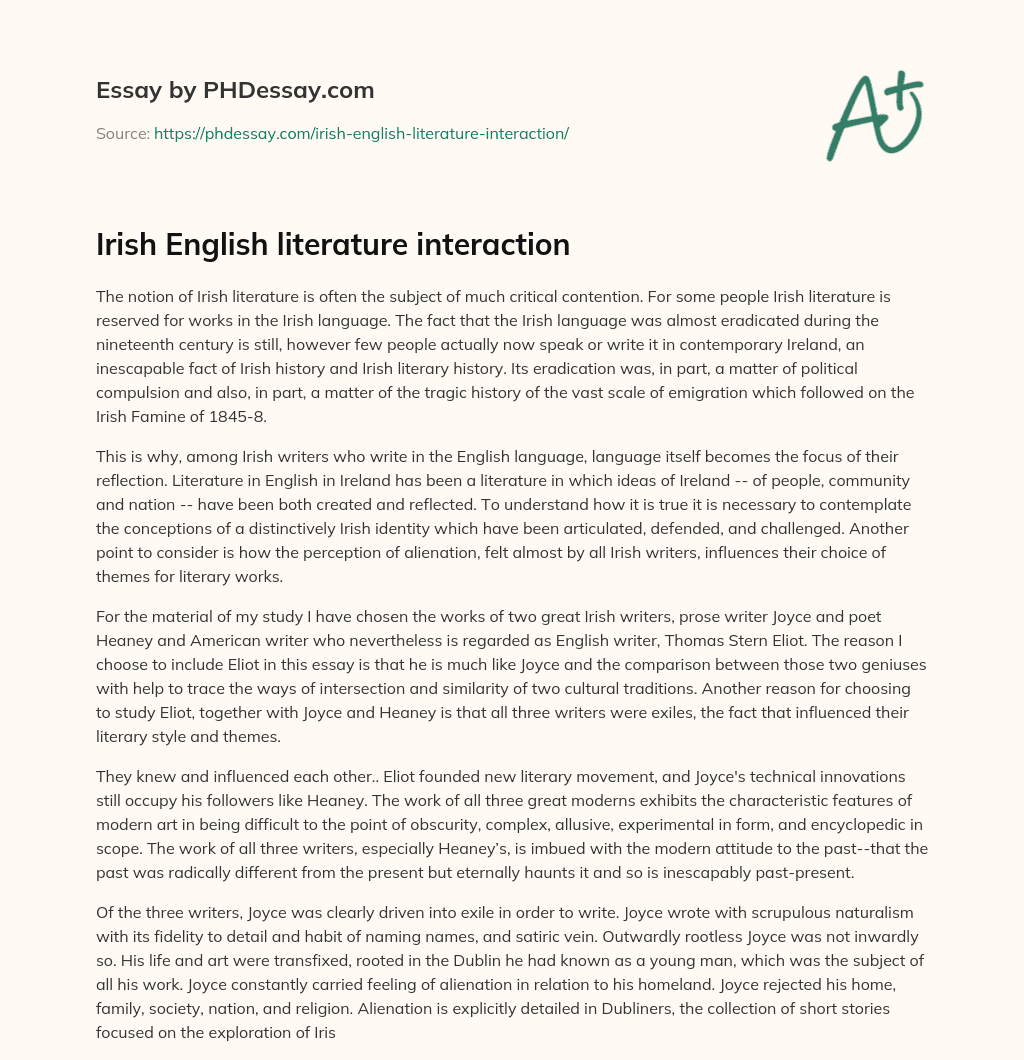 Irish English literature interaction essay
