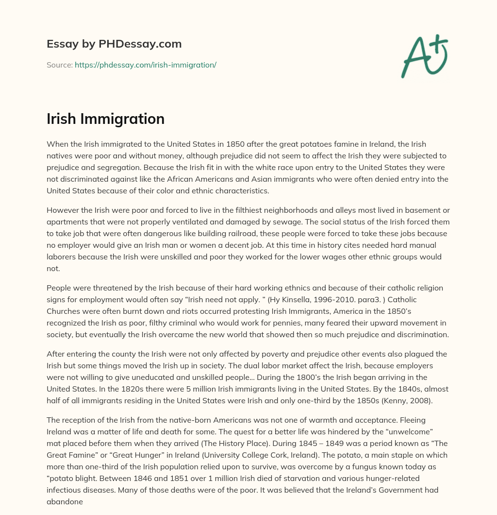 thesis statement for irish immigration