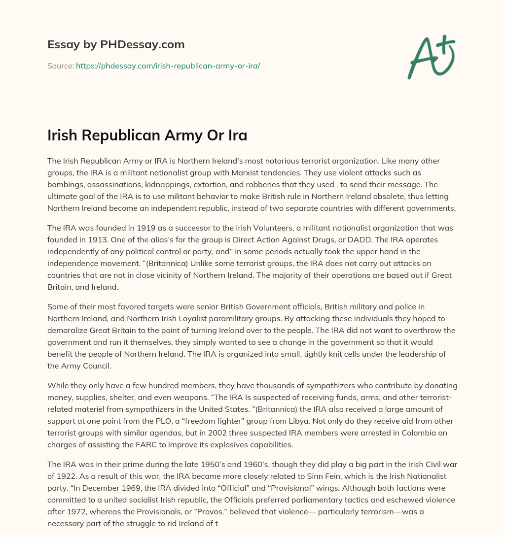 Irish Republican Army Or Ira essay