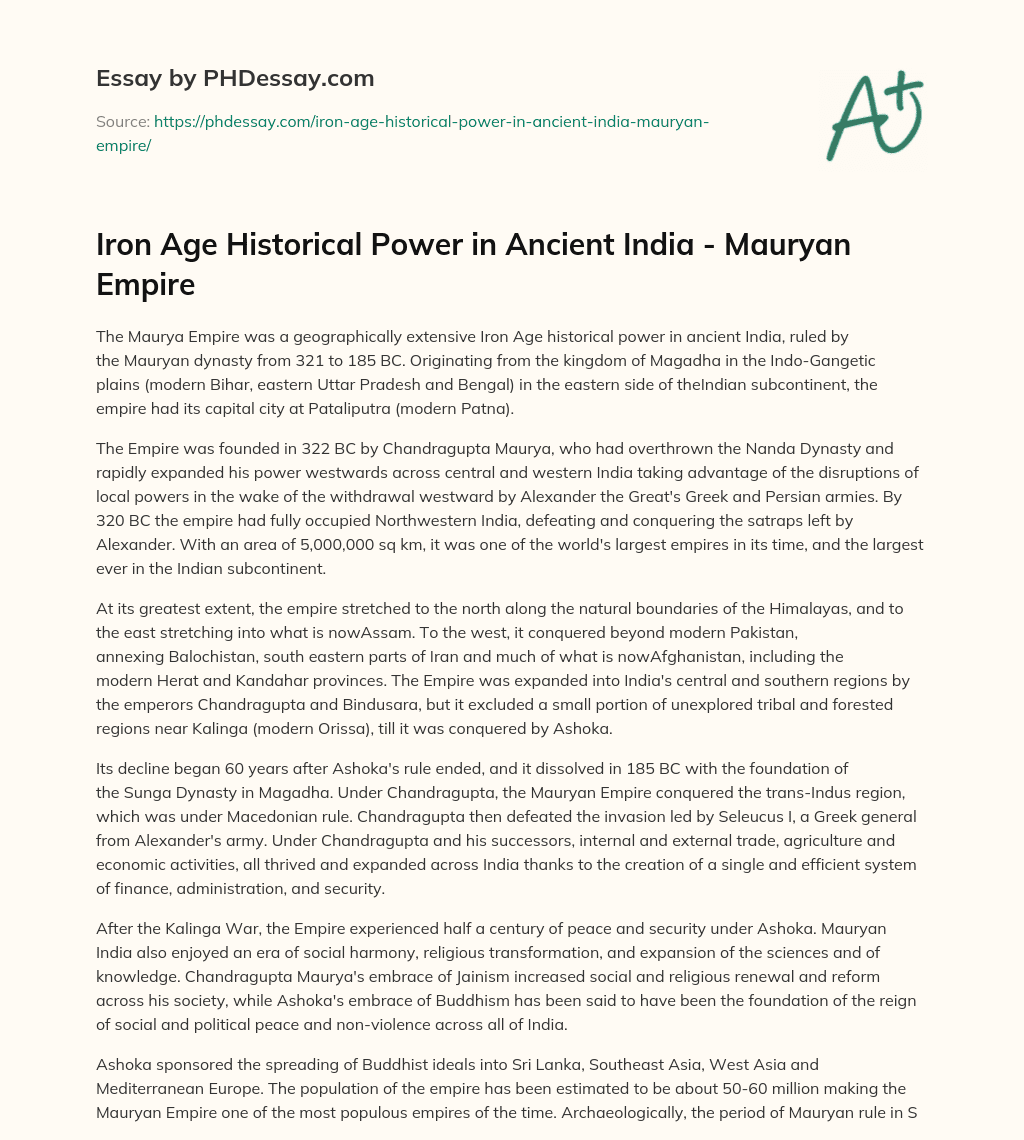 Iron Age Historical Power in Ancient India – Mauryan Empire essay