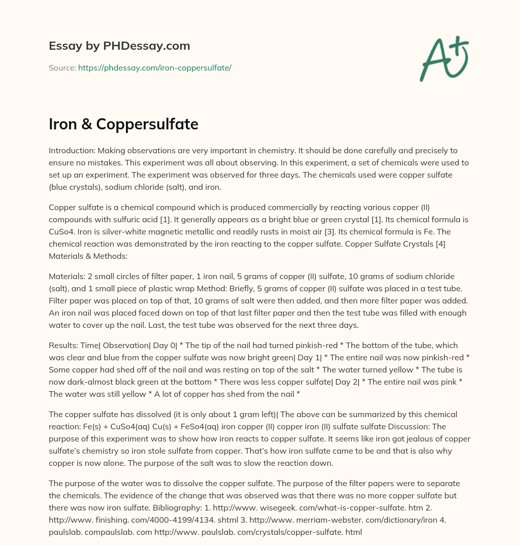 Iron & Coppersulfate essay