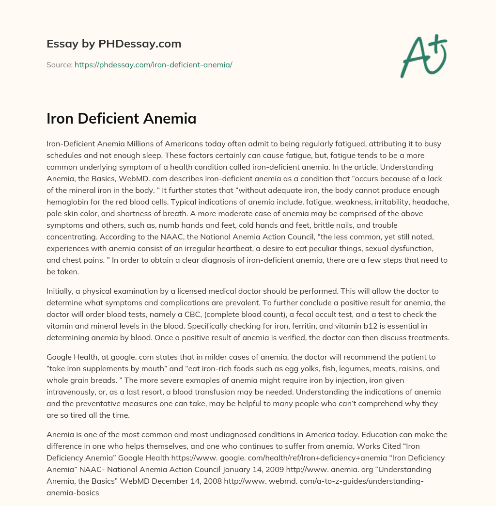 Iron Deficient Anemia essay