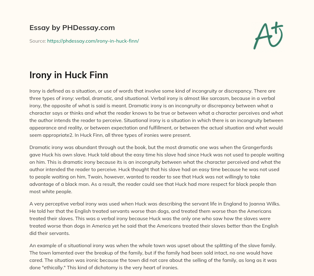 Irony in Huck Finn essay