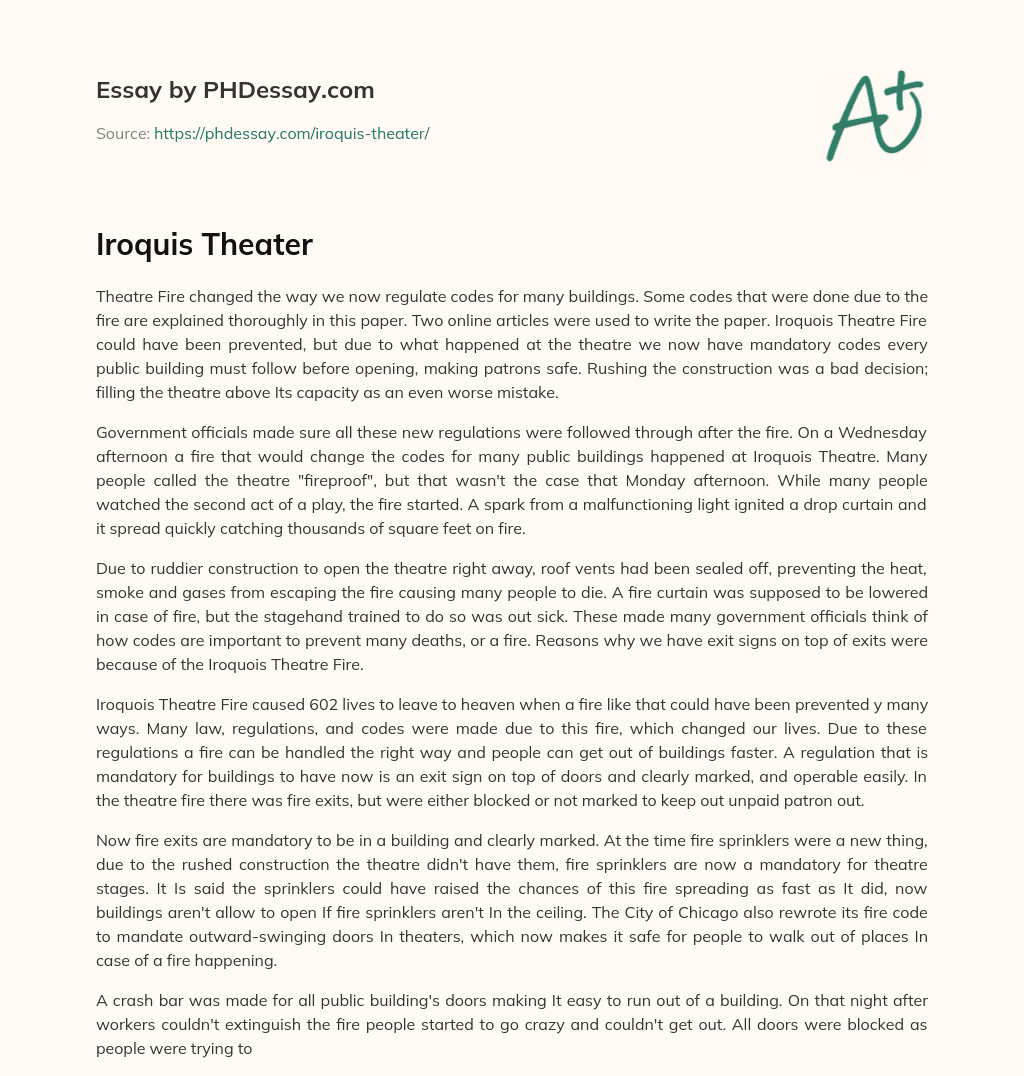 Iroquis Theater essay