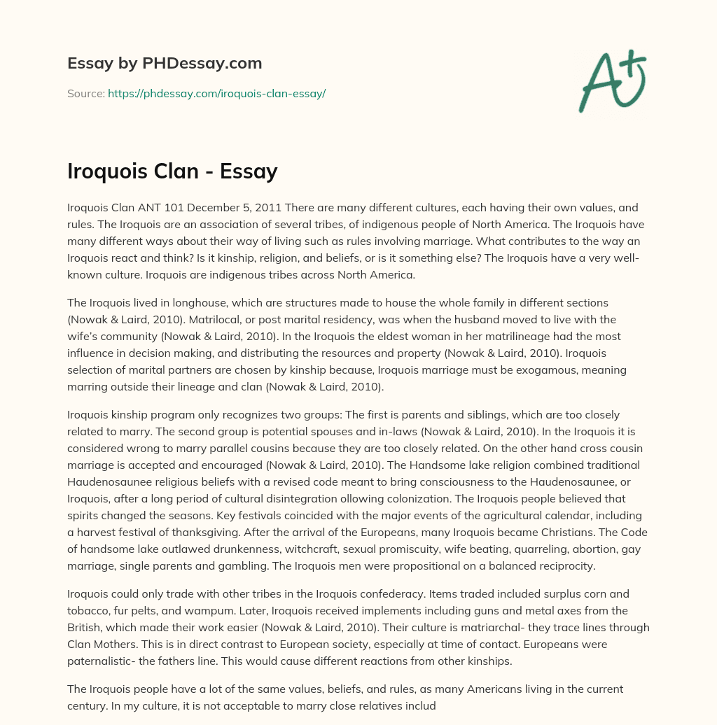 Iroquois Clan and their Unique Way of Living essay