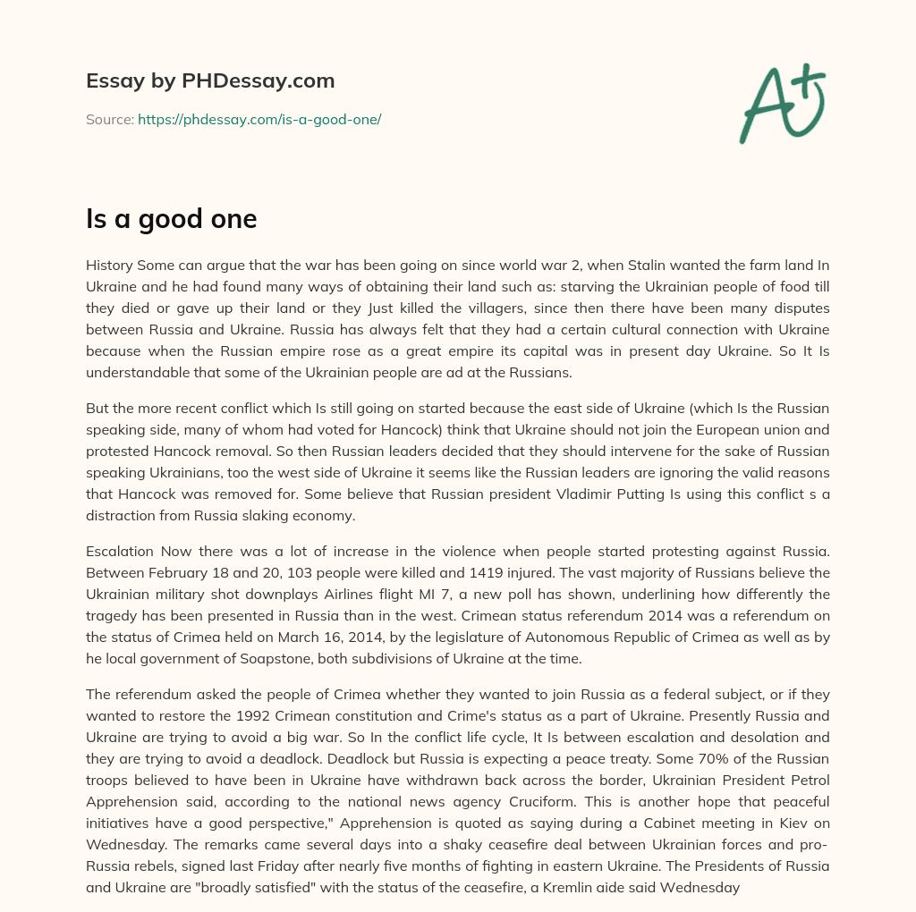 Is a good one essay