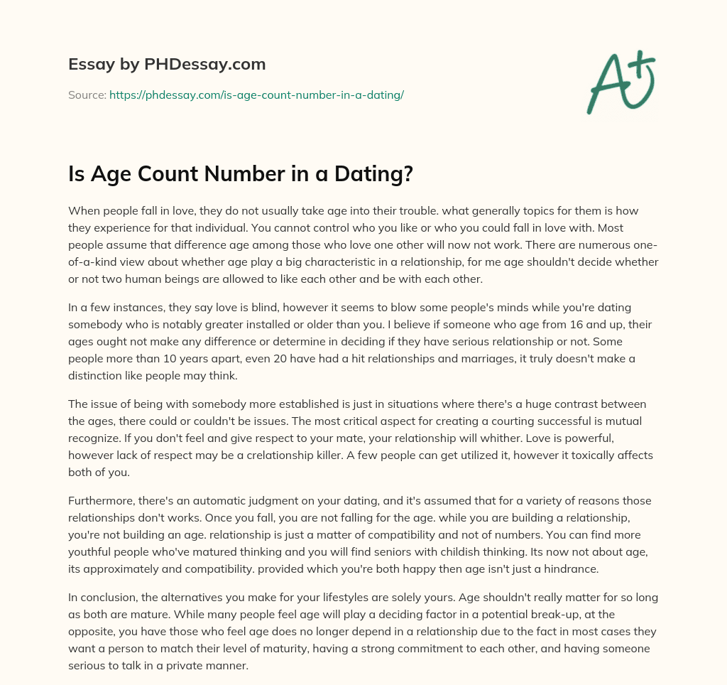 Is Age Count Number in a Dating? essay