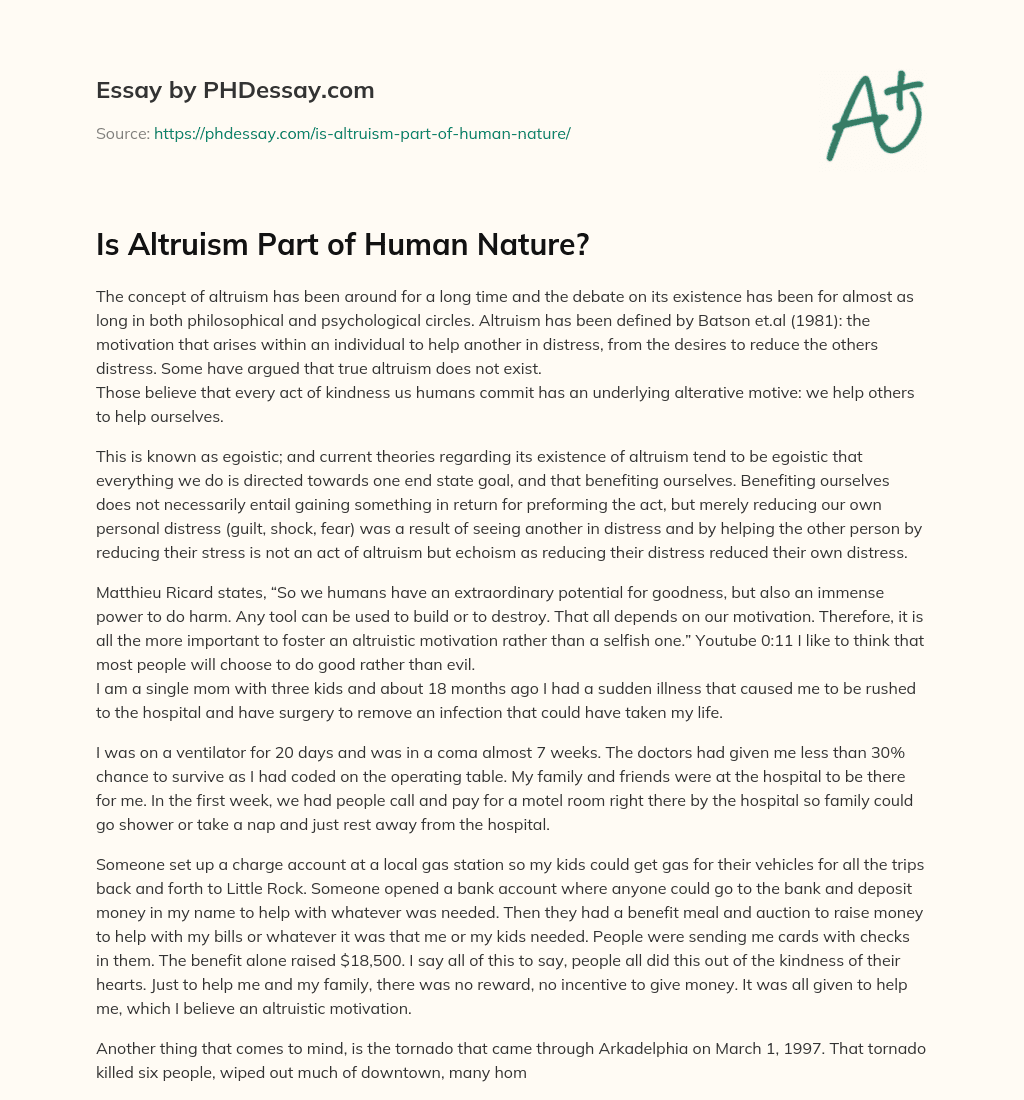 Is Altruism Part of Human Nature? essay