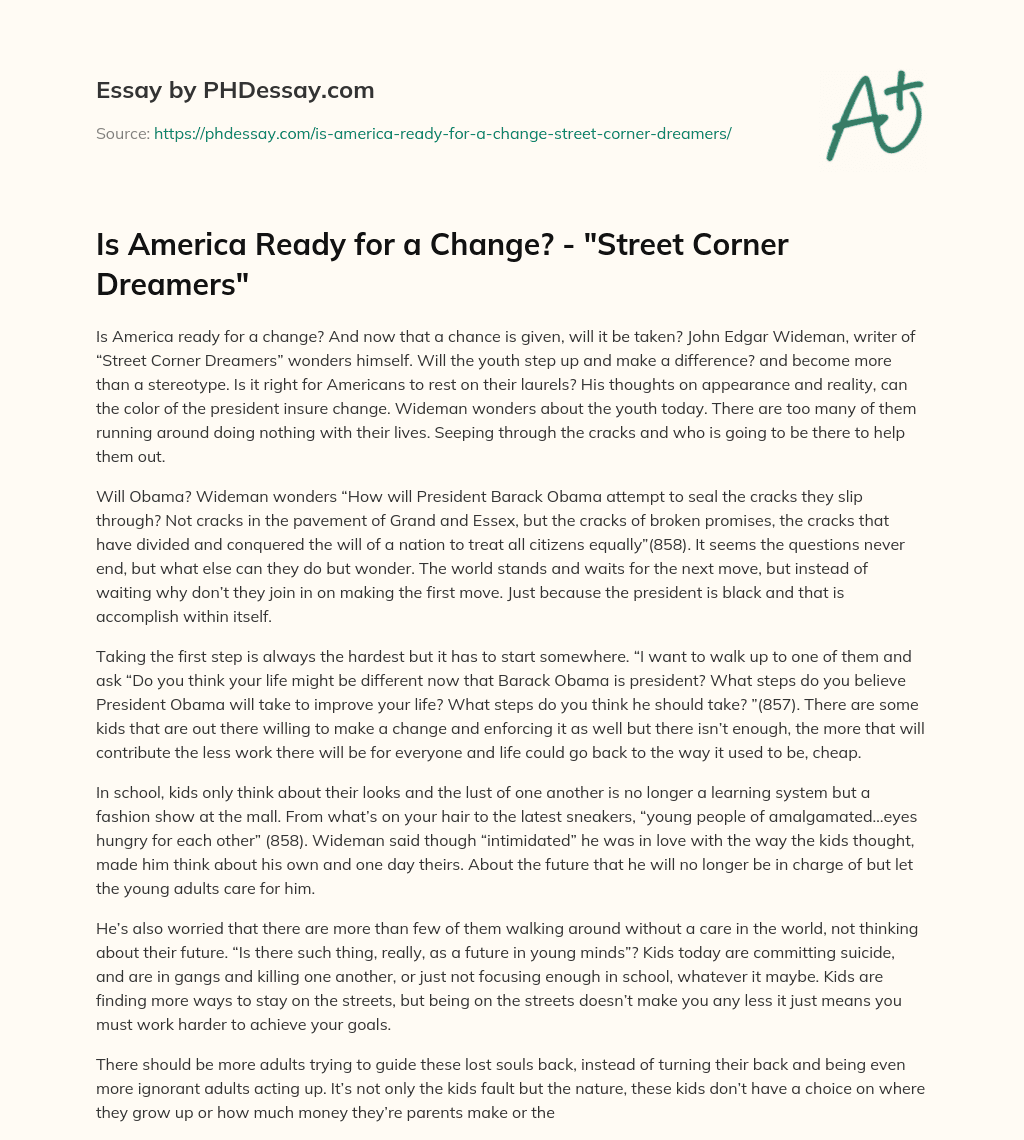 Is America Ready for a Change? – “Street Corner Dreamers” essay