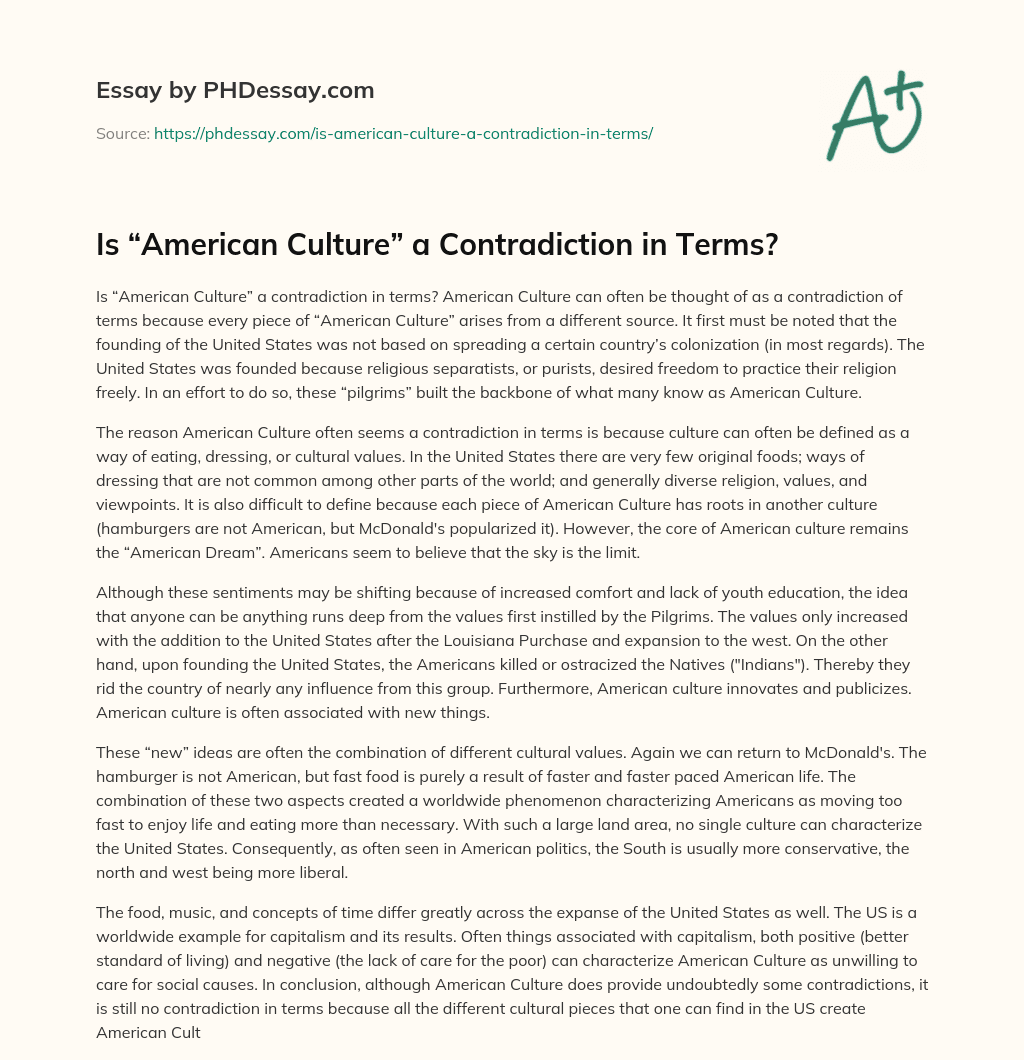 Is “American Culture” a Contradiction in Terms? essay