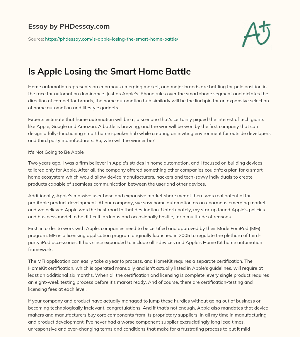Is Apple Losing the Smart Home Battle essay