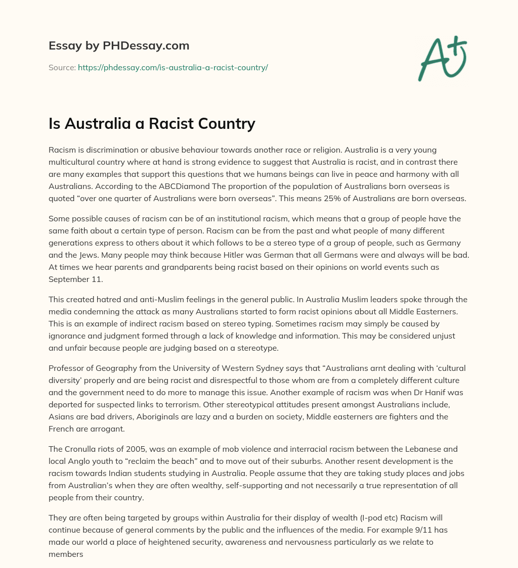 Is Australia a Racist Country essay