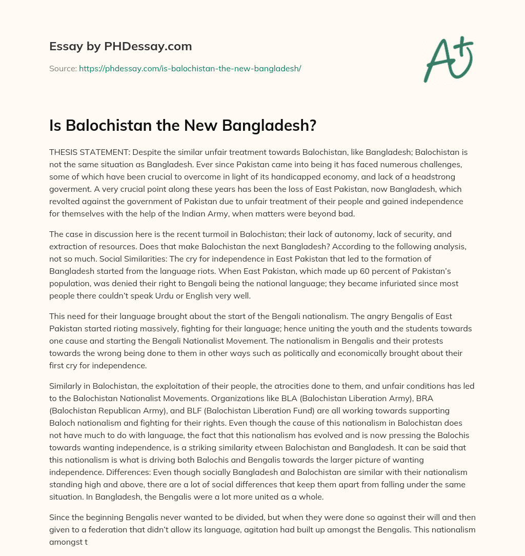 Is Balochistan the New Bangladesh? essay