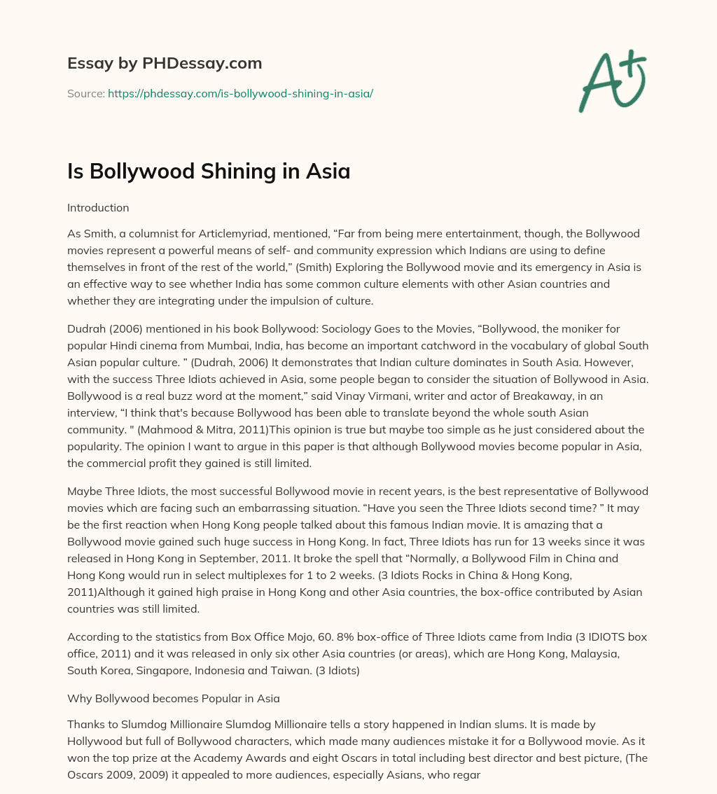 Is Bollywood Shining in Asia essay