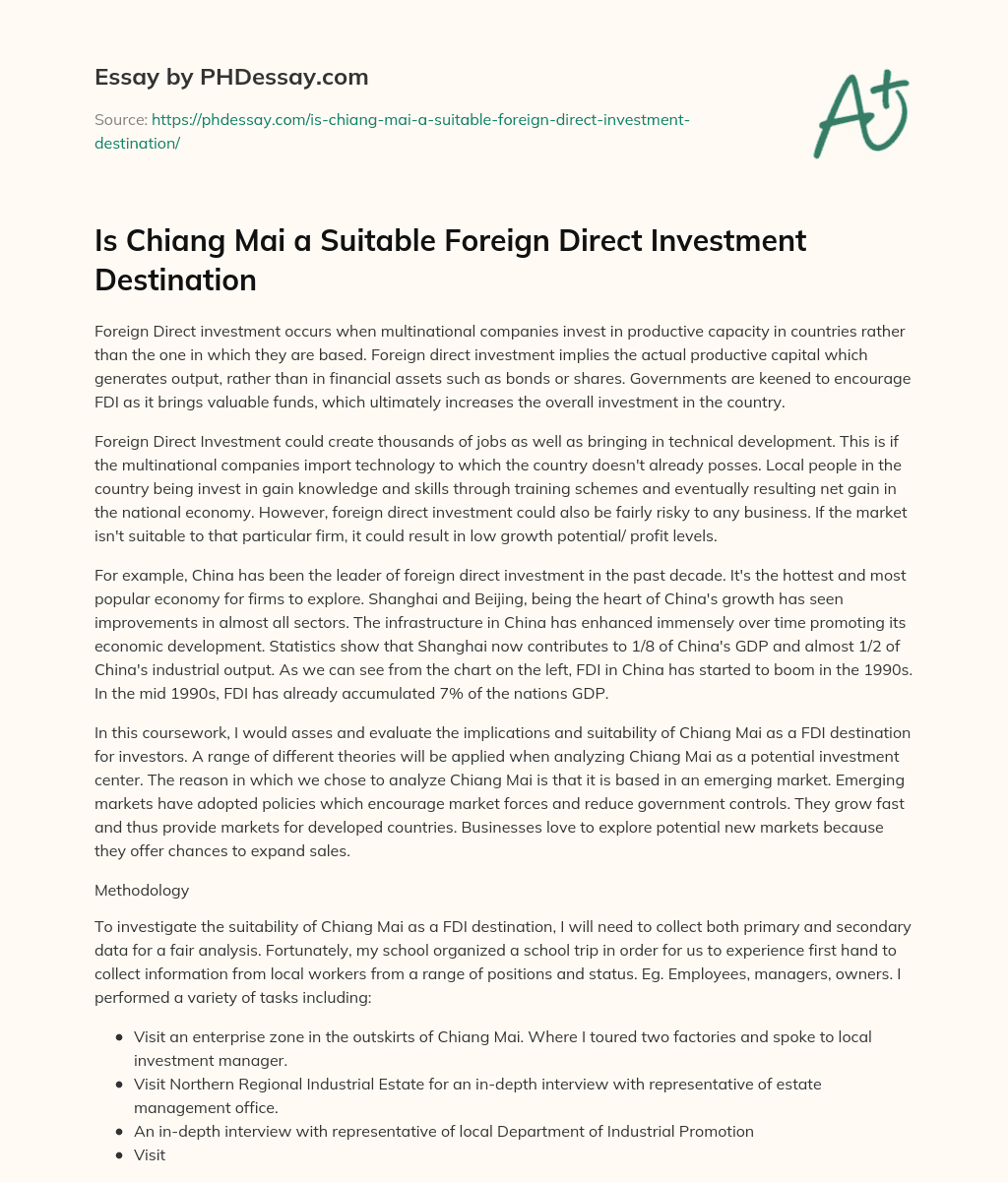 Is Chiang Mai a Suitable Foreign Direct Investment Destination essay