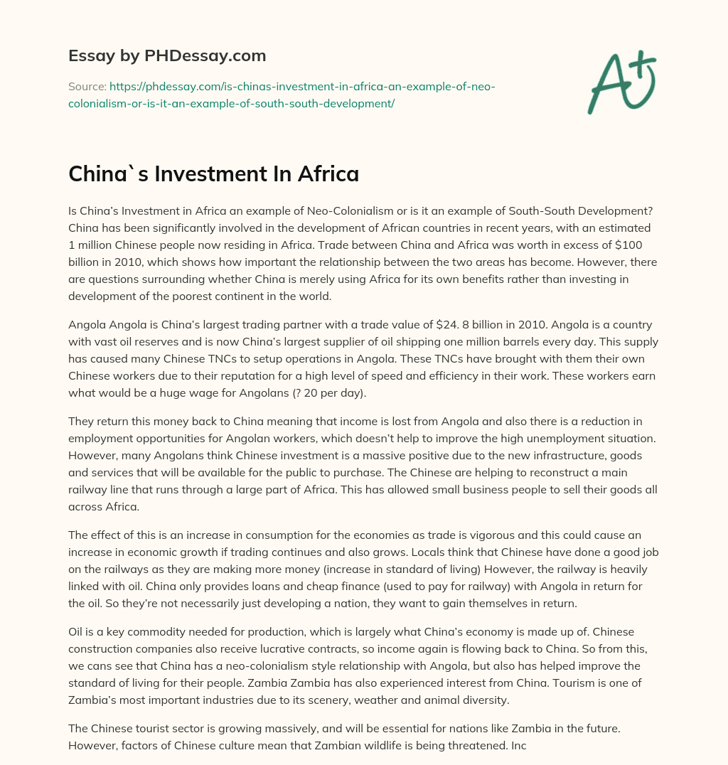 China`s Investment In Africa essay