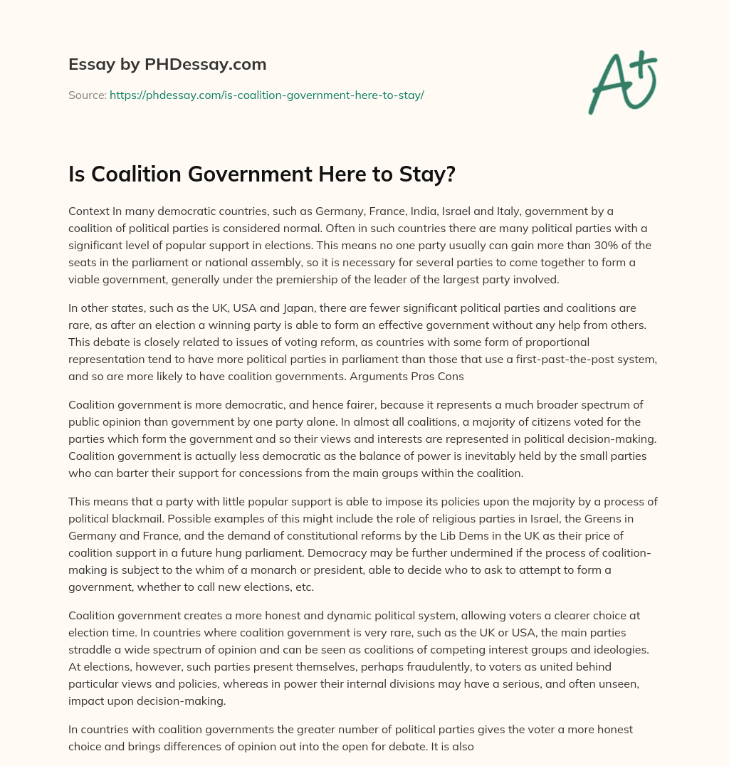 Is Coalition Government Here to Stay? essay