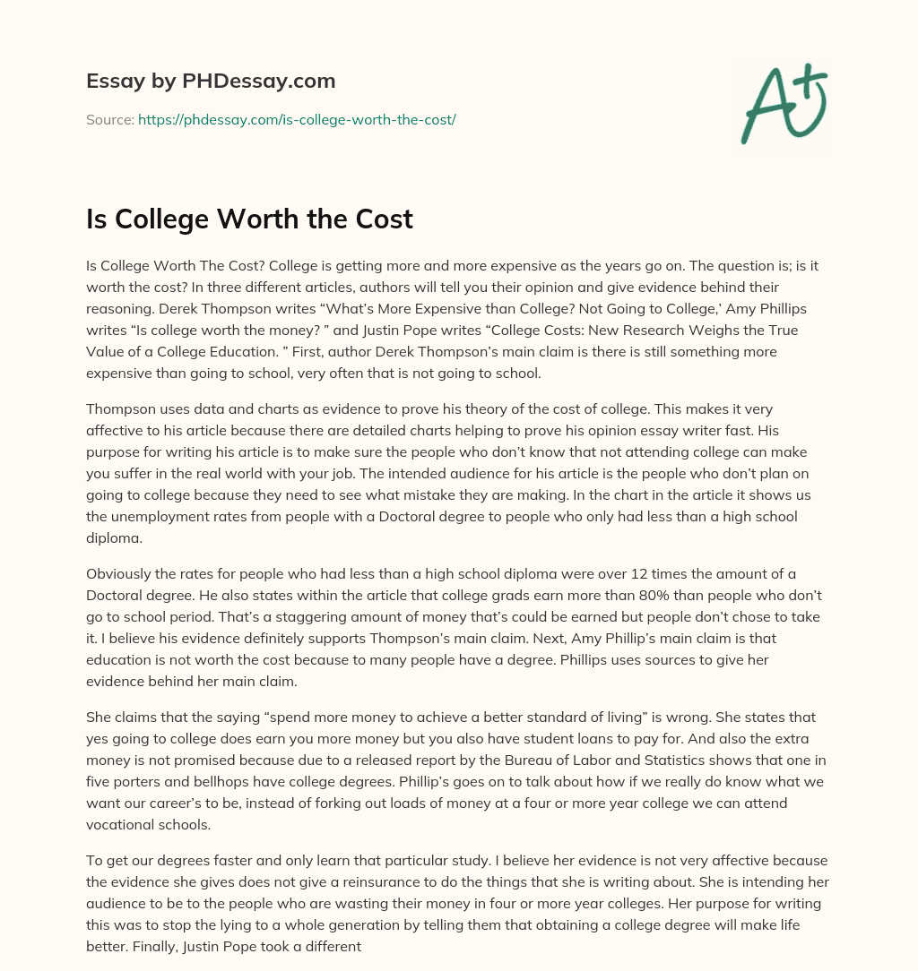 essay about the cost of college