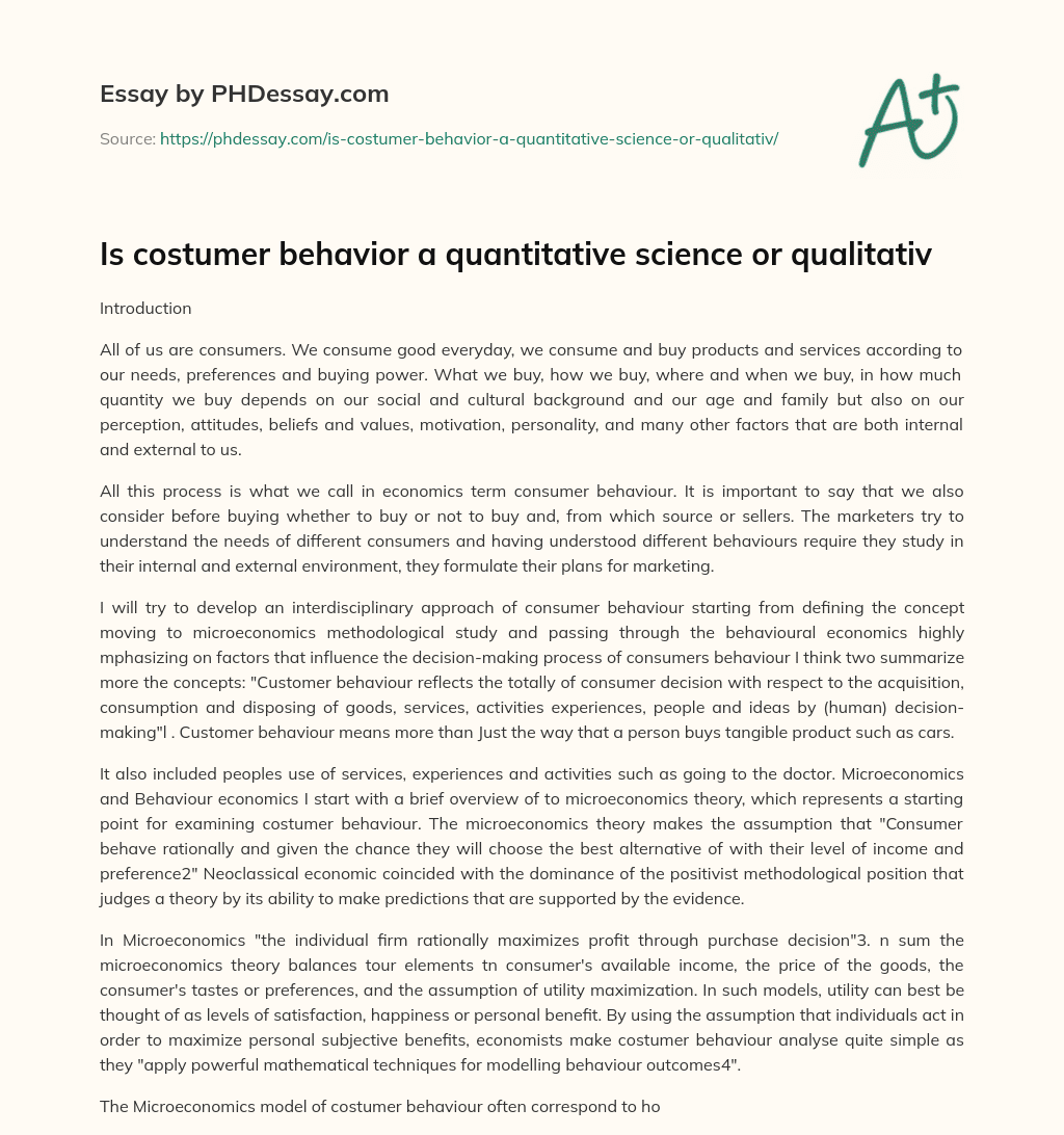 Is costumer behavior a quantitative science or qualitativ essay