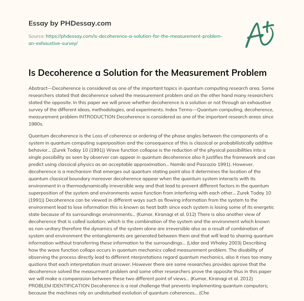 Is Decoherence a Solution for the Measurement Problem essay