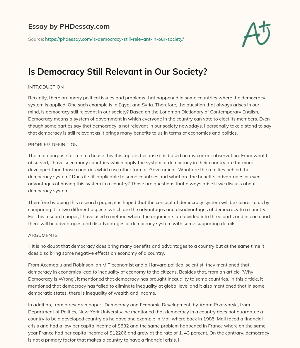 Is Democracy Still Relevant in Our Society? essay