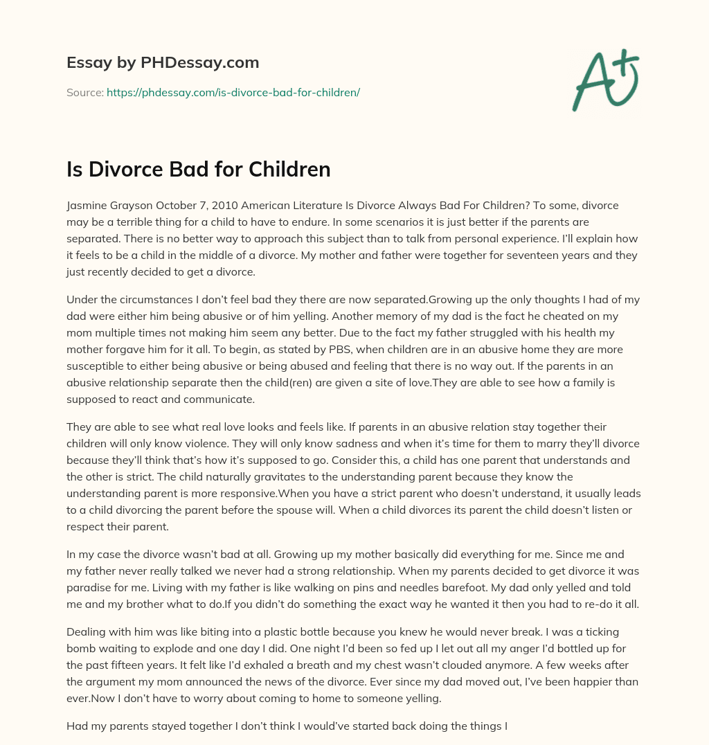 Is Divorce Bad for Children essay