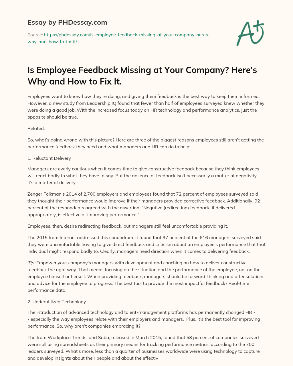 Is Employee Feedback Missing at Your Company? Here’s Why and How to Fix It. essay