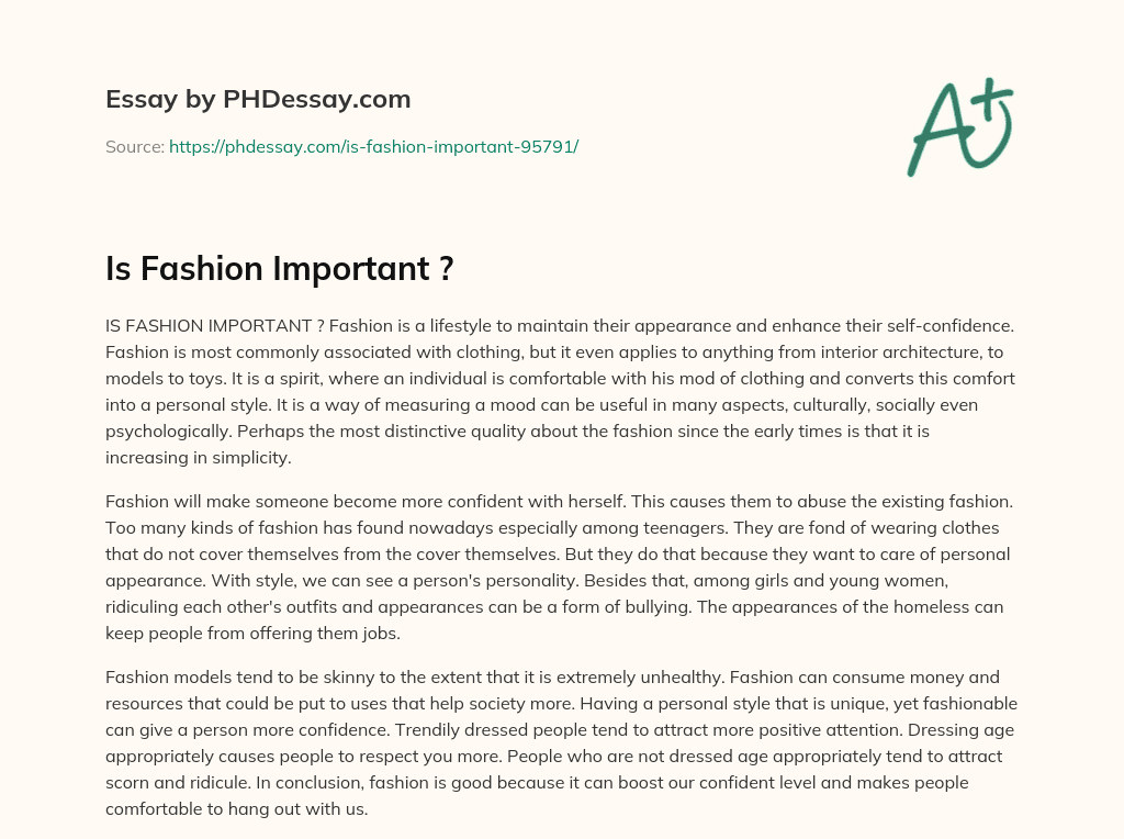 Is Fashion Important ? essay