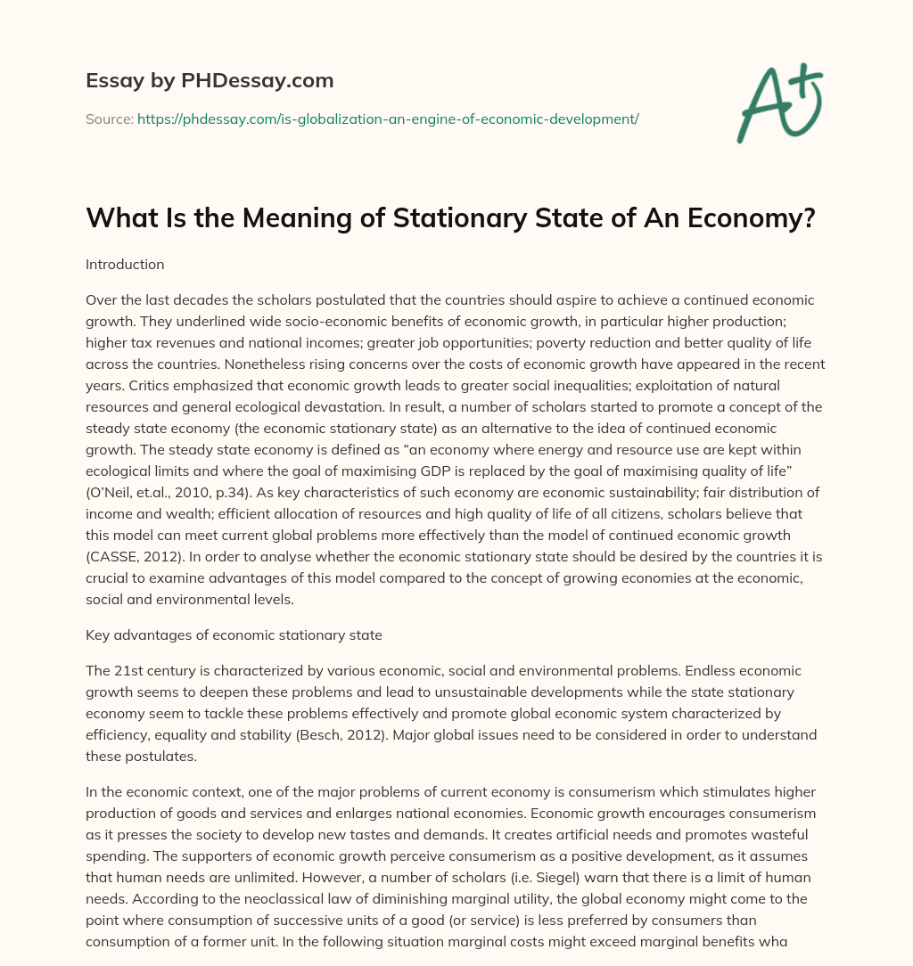 What Is the Meaning of Stationary State of An Economy? essay