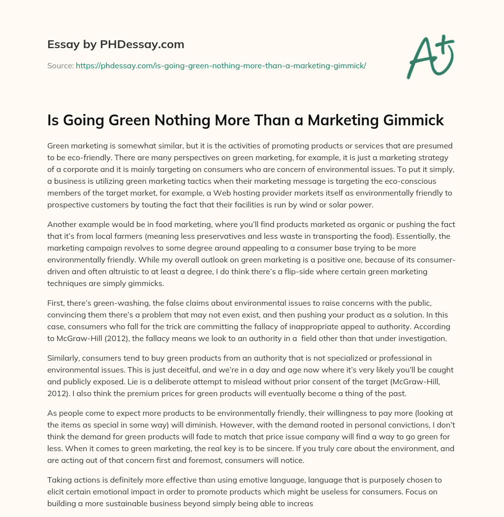 Is Going Green Nothing More Than a Marketing Gimmick essay